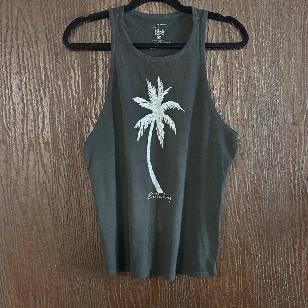 Billabong Olive Green Palm Tank with White Graphic